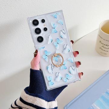 Coque Samsung Galaxy S24 Ultra Butterfly en TPU avec support d\'anneau