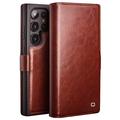 Etui Portefeuille Samsung Galaxy S24 Ultra en Cuir Qialino Classic - Marron Foncé