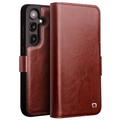 Etui Portefeuille Samsung Galaxy S24+ en Cuir Qialino Classic - Marron Foncé