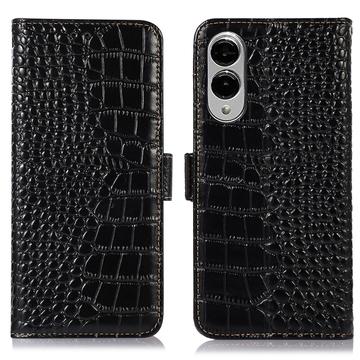 Étui Portefeuille Samsung Galaxy S25 Edge en Cuir avec RFID - Série Crocodile - Noir