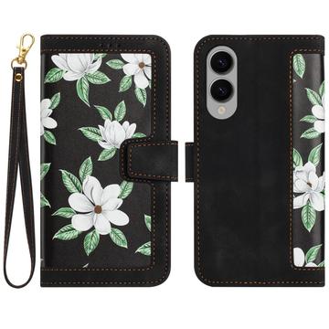 Étui floral avec fentes pour cartes de crédit pour Samsung Galaxy S25 Edge - Noir