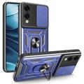 Coque Hybride Samsung Galaxy S25 Edge à Anneau Rotatif avec Protection pour Appareil Photo - Bleue