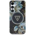Coque MagSafe Samsung Galaxy S25 Guess Glitter Flowers Triangle Buttons - Noire