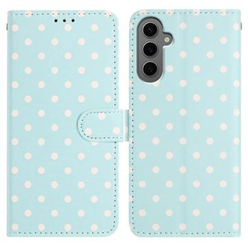 Étui portefeuille Samsung Galaxy S25 à motifs de pois - Bleu