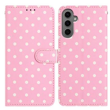 Étui portefeuille Samsung Galaxy S25 à motifs de pois - Rose