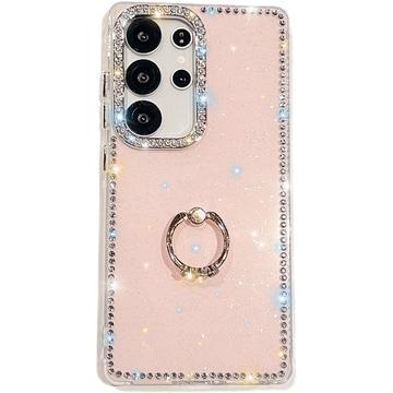 Coque Hybride Samsung Galaxy S25 Ultra CrystalGlow avec support à anneau - Rose