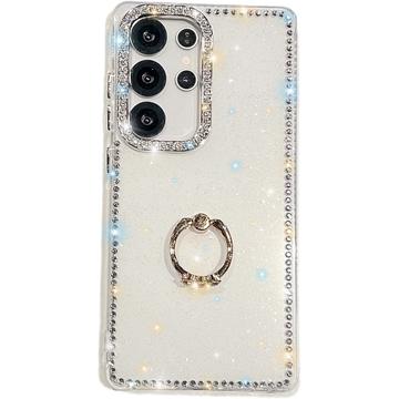 Coque Hybride Samsung Galaxy S25 Ultra CrystalGlow avec support à anneau - Blanche