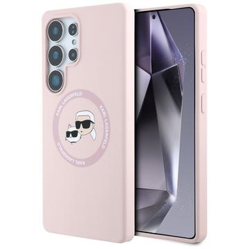 Coque MagSafe Samsung Galaxy S25 Ultra en silicone liquide Karl Lagerfeld Double Heads - Rose