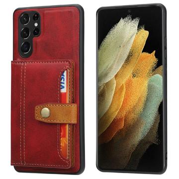 Étui Samsung Galaxy S25 Ultra avec Portefeuille - Retro Style - Rouge