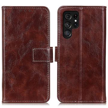 Etui portefeuille Samsung Galaxy S25 Ultra avec fermeture magnétique - Marron