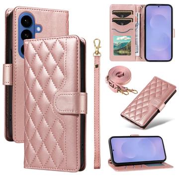 Étui Samsung Galaxy S26/S26 Pro portefeuille matelassé luxueux - Rose Doré