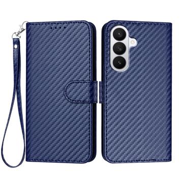 Etui portefeuille premium Samsung Galaxy S26 Pro avec sangle - Texture fibre de carbone - Bleu carbone