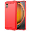 Coque Samsung Galaxy Xcover7 en TPU Brossé - Fibre de Carbone - Rouge