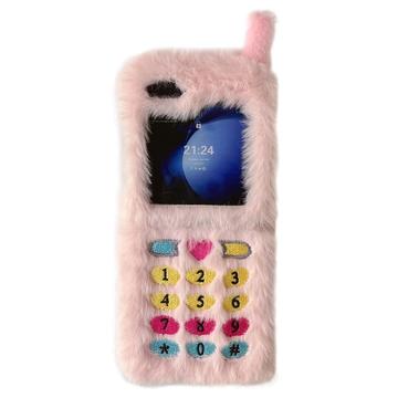 Étui Samsung Galaxy Z Flip6/Z Flip7 FE en peluche rétro avec touches de cadran brodées - Rose