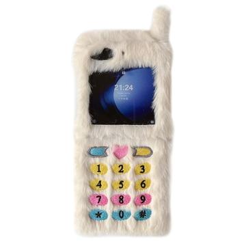 Étui Samsung Galaxy Z Flip6/Z Flip7 FE en peluche rétro avec touches de cadran brodées - Blanc