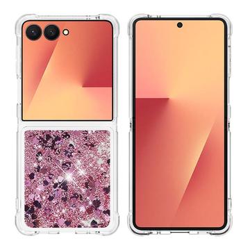 Coque Samsung Galaxy Z Flip7 en TPU Glitter Quicksand - Coeurs en or rose