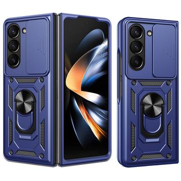 Coque Hybride Samsung Galaxy Z Fold7 à Anneau Rotatif avec Protection pour Appareil Photo - Bleue