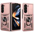 Coque Hybride Samsung Galaxy Z Fold7 à Anneau Rotatif avec Protection pour Appareil Photo - Rose Doré