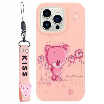 Coque iPhone 14 Pro en TPU avec Sangle Kiss Série - Ours