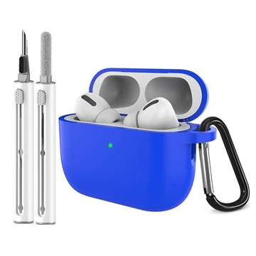 Étui en silicone pour AirPods Pro 3 avec mousqueton et stylo de nettoyage - Bleu