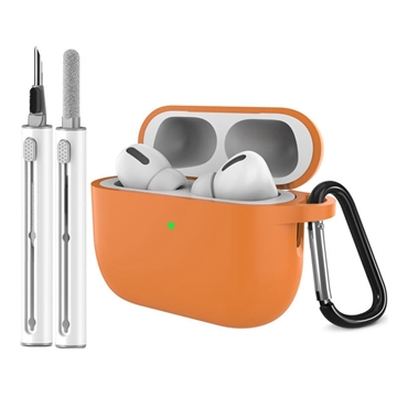 Étui en silicone pour AirPods Pro 3 avec mousqueton et stylo de nettoyage - Orange