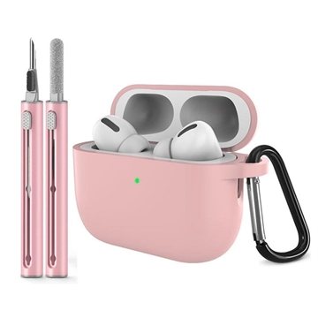 Étui en silicone pour AirPods Pro 3 avec mousqueton et stylo de nettoyage - Rose
