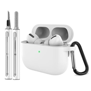 Étui en silicone pour AirPods Pro 3 avec mousqueton et stylo de nettoyage - Blanc
