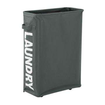 Panier à linge pliable Slim Oxford avec roulettes et couvercle à cordon en maille - Gris