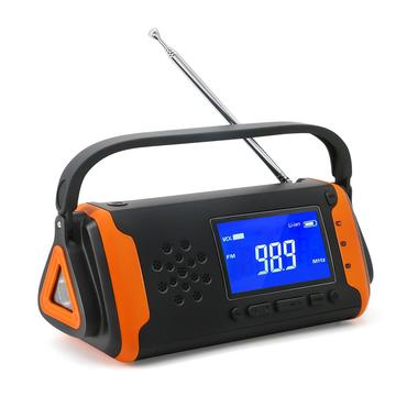 Radio d\'urgence à énergie solaire avec lampe de poche - noir / orange