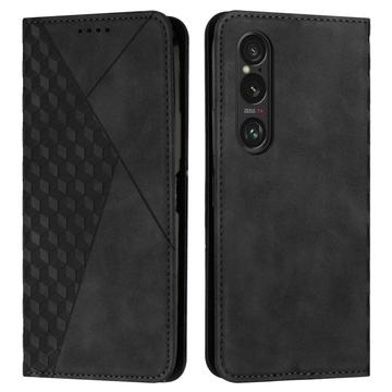 Étui Portefeuille Sony Xperia 1 VI avec fermeture magnétique à motif de losange