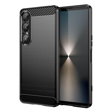 Coque Sony Xperia 1 VII en TPU Brossé - Fibre de Carbone - Noire