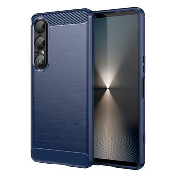 Coque Sony Xperia 1 VII en TPU Brossé - Fibre de Carbone - Bleue