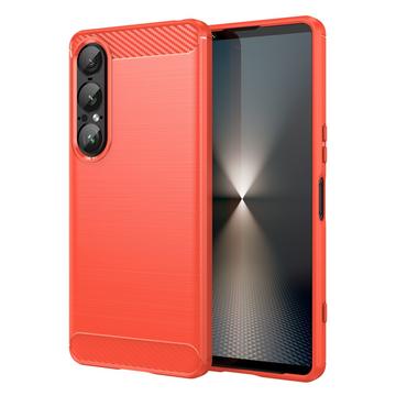 Coque Sony Xperia 1 VII en TPU Brossé - Fibre de Carbone - Rouge