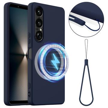 Coque Sony Xperia 1 VII en Silicone Liquide - Compatible MagSafe - Bleu Foncé