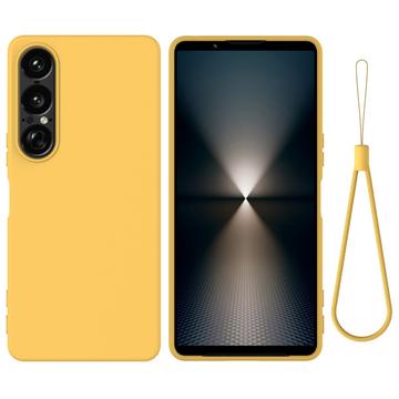 Coque Sony Xperia 1 VII en silicone liquide avec dragonne - Jaune