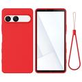 Coque Sony Xperia 10 VII en silicone liquide avec dragonne - Rouge