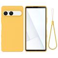 Coque Sony Xperia 10 VII en silicone liquide avec dragonne - Jaune