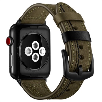 Bracelet Apple Watch Series Ultra 2/Ultra/9/8/SE (2022)/7/SE/6/5/4/3/2/1 en Cuir Cousu - 45mm/44mm/42mm - Vert