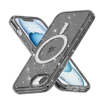 Coque Hybride iPhone 16e - Série Stylish Glitter - Compatible avec MagSafe - Noire