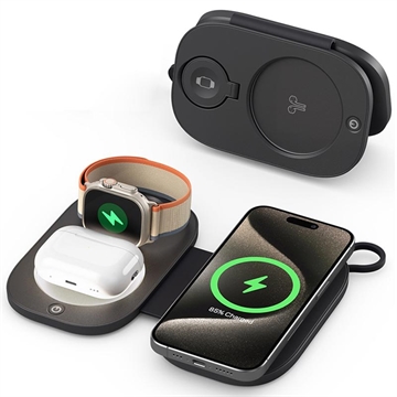 Chargeur sans fil de voyage pliable T5 3-en-1 15W - Noir