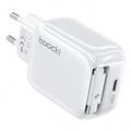 Chargeur GaN TOOCKI TC55302 30W avec câble USB-C rétractable - Blanc