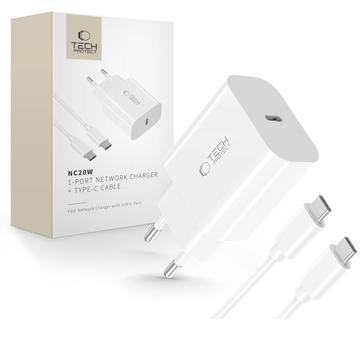Tech-Protect NC20W Chargeur USB-C avec câble Type-C - Blanc