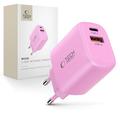 Tech-Protect NCA30 Chargeur à double port - 30W USB-C PD et 18W USB-A QC3.0 - Rose bébé