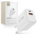Chargeur mural Tech-Protect NCA65W-GAN 65W avec USB-C PD et USB-A QC3.0 - Blanc