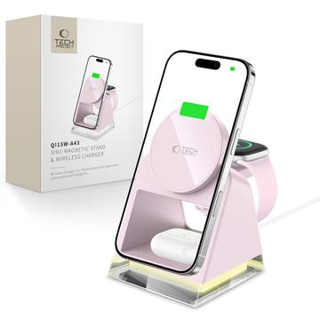 Tech-Protect Qi15W A43 3-en-1 Chargeur sans fil MagSafe - Bébé Rose