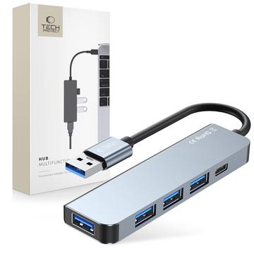 Tech-Protect V0 Hub USB-A 5-en-1 - 3xUSB 2.0, USB 3.0, USB-C PD - Gris