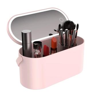 Organisateur de maquillage de voyage avec miroir intégré et lumière LED - rose