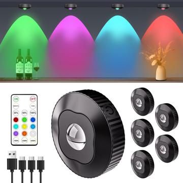 Lumières d\'ambiance RGB rechargeables par USB avec télécommande - 6 Pcs.