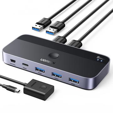 Ugreen USB 3.0 2-en-4 Switch 2x USB-A in, 3x USB-A + 1x USB-C out - Noir