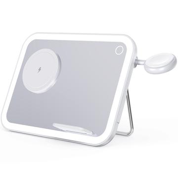 V22 Chargeur sans fil MagSafe 3-en-1 avec miroir de maquillage LED, veilleuse